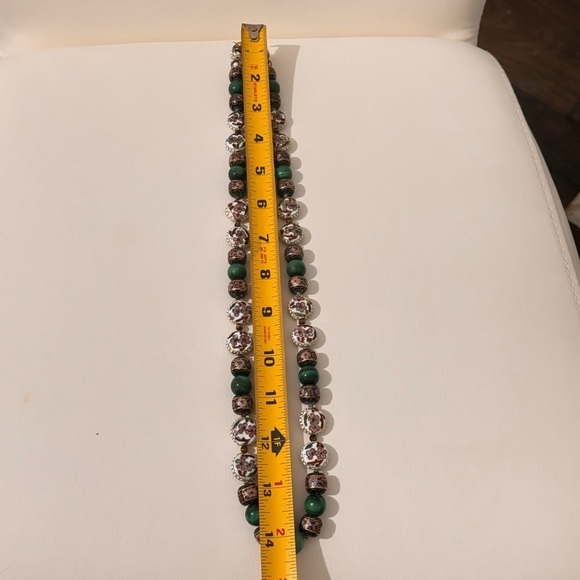 Fabulous Vintage chinese Cloisonné and malachite long necklace - Picture 5 of 8